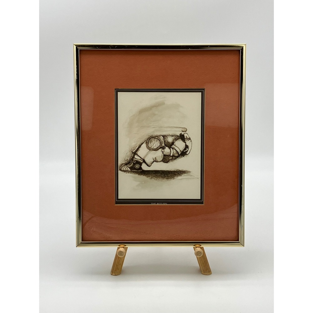 Vtg. Patterson The Return Framed Tennis Wall Art Humor 10X12 Sports Decor Whimsy